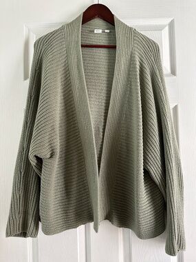 GAP Women's Olive Open-Front Cotton Ribbed Cardigan Sweater Size L NWOT